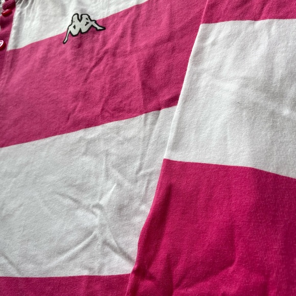 EUC, Kappa Women’s White & Pink Striped, Button Collar Cropped Top Size M - Picture 2 of 12